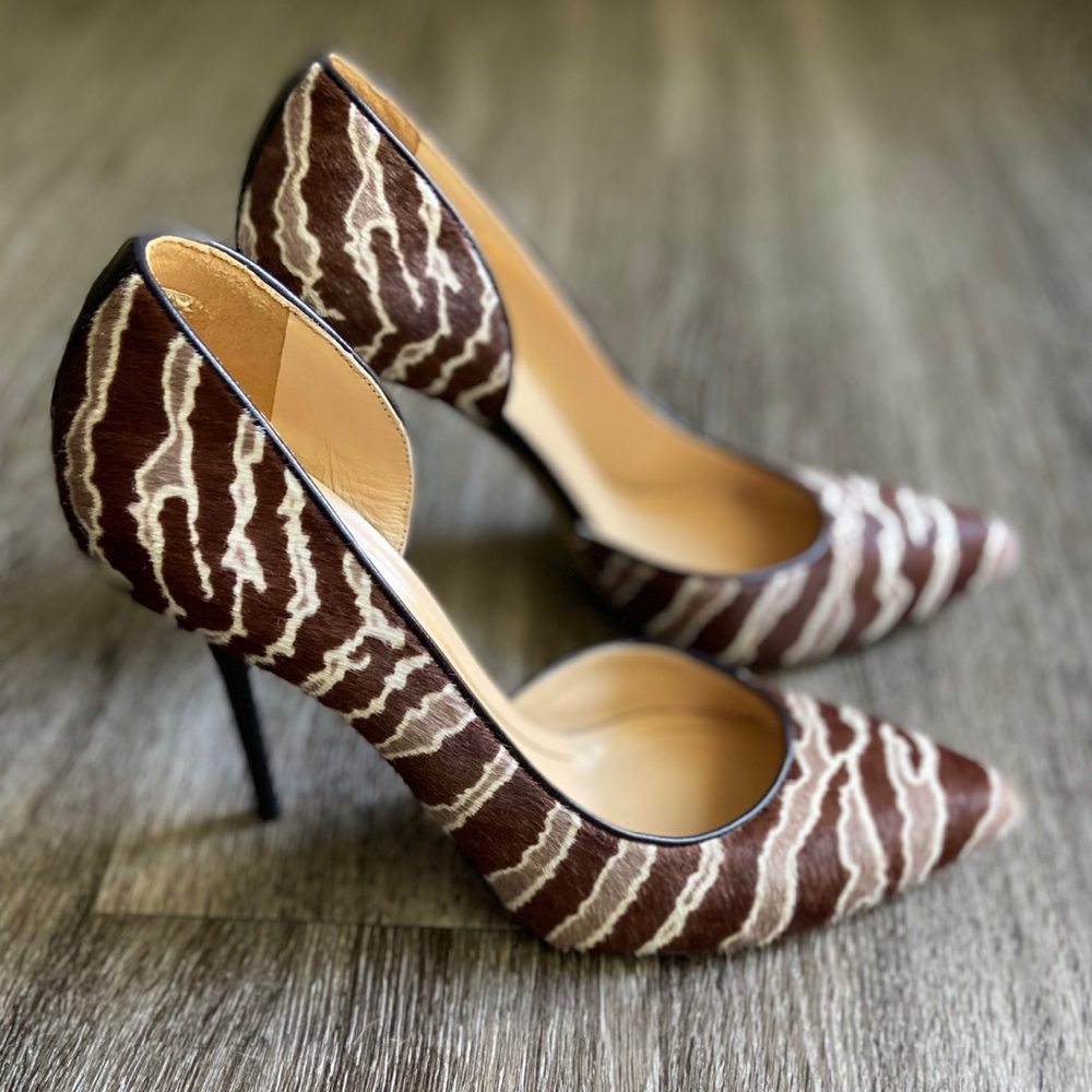 Gucci Brown and Cream Zebra-Print Pointed-Toe Stilettos